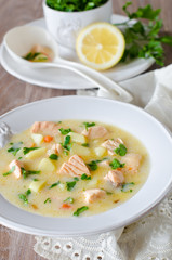 Cheese soup with salmon © teleginatania