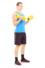Male athlete working out with dumbbells