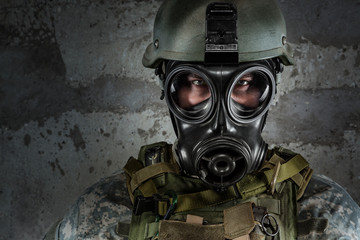 Gas Mask Soldier looking at camera