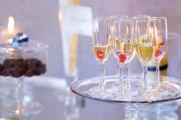 Glasses of with pink champagne