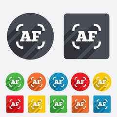 Autofocus photo camera sign icon. AF Settings.