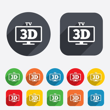 3D TV sign icon. 3D Television set symbol.