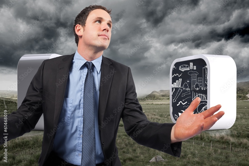 Poster composite image of businessman posing with arms out