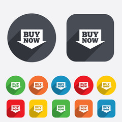 Buy now sign icon. Online buying arrow button.