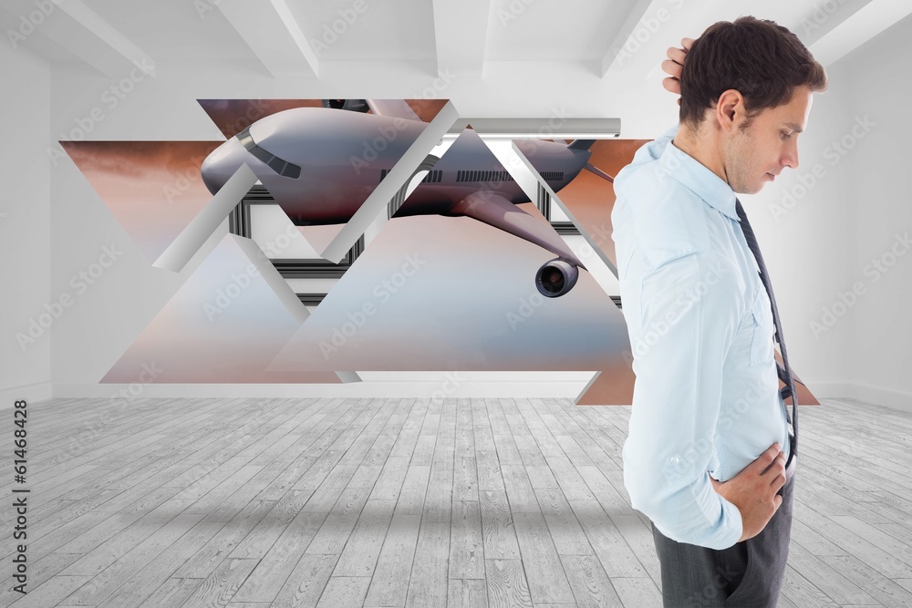 Poster composite image of thinking businessman scratching head