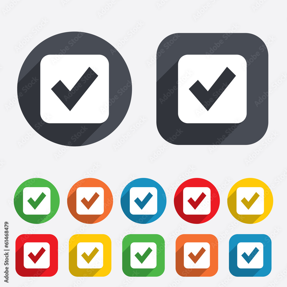 Poster check mark sign icon. checkbox button.