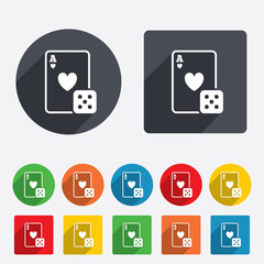 Casino sign icon. Playing card with dice symbol