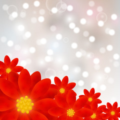 Red flowers on shiny background