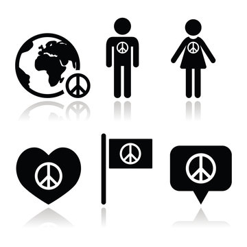 Peace sign with people and globe icons set