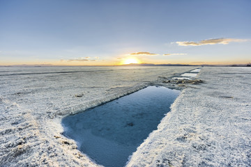 Sunset in Salinas Grandes in Jujuy, Argentina.