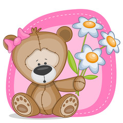 Fototapeta premium Bear girl with flowers