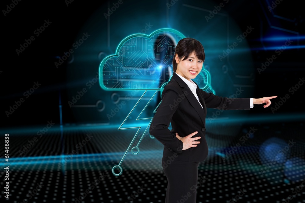 Poster composite image of smiling businesswoman pointing
