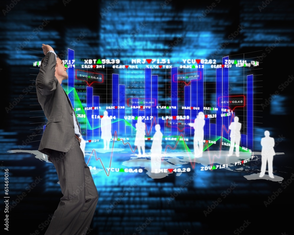 Poster composite image of businessman posing with hands up