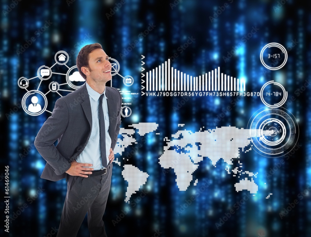 Aufkleber composite image of cheerful businessman standing with hands on