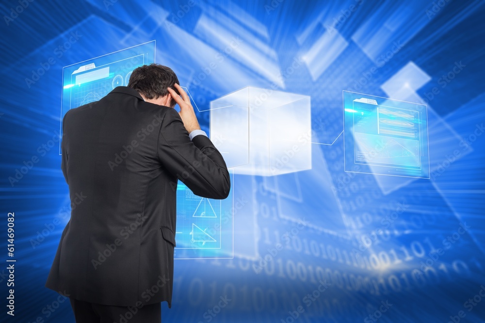 Poster composite image of stressed businessman with hands on head