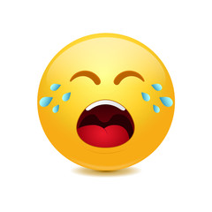 Crying emoticon on a white background.