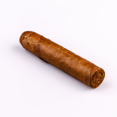 Expensive hand-rolled cigar on a while background