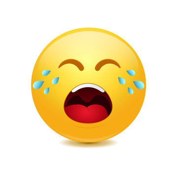 Crying emoticon on a white background.