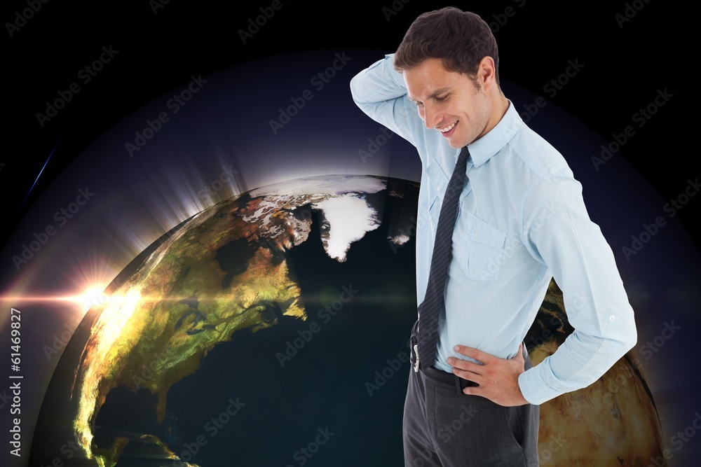 Poster composite image of thinking businessman scratching head