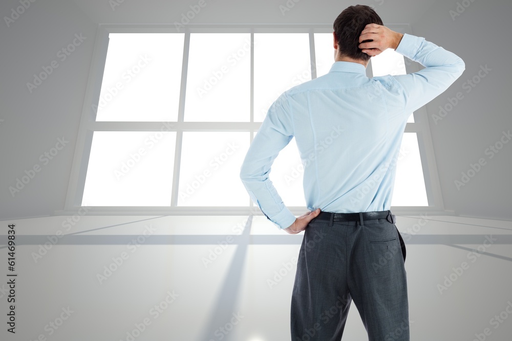 Poster composite image of thinking businessman with hand on head