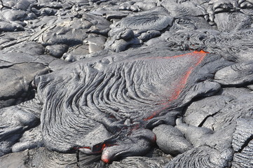 Flowing lava from Kilauea volcano, Hawaii. April, 2012.