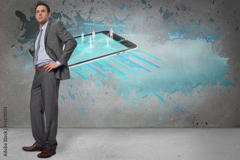 Aufkleber composite image of serious businessman with hands on hips