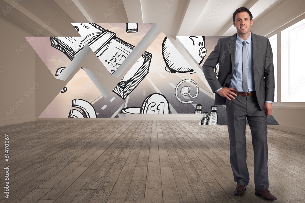 Poster composite image of smiling businessman with hand on hip