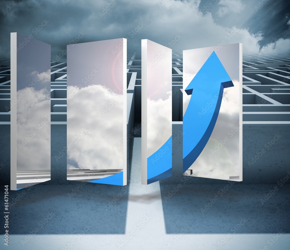 Poster Composite image of blue arrow on abstract screen