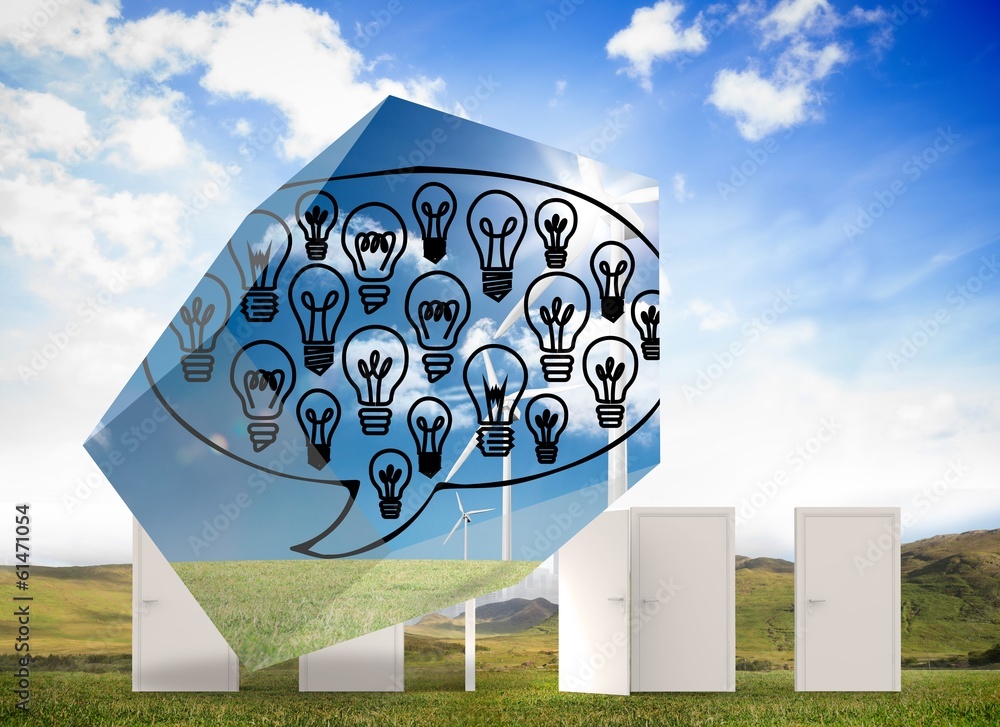 Poster Composite image of light bulbs in speech bubble on abstract