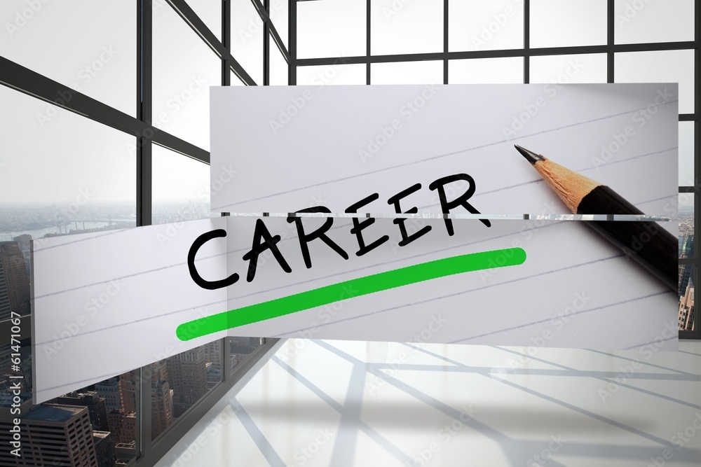 Aufkleber composite image of career in handwriting on abstract screen