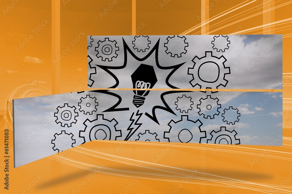 Poster Composite image of light bulb and cogs on abstract screen