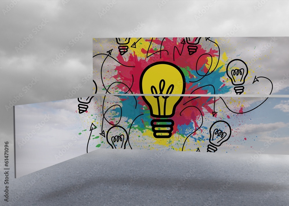 Poster Composite image of light bulb and paint splashes on abstract