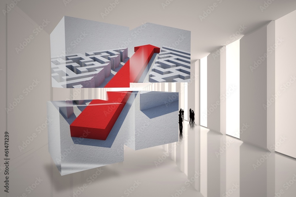 Poster Composite image of arrow through maze on abstract screen