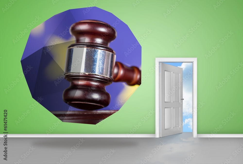 Poster Composite image of hammer and gavel on abstract screen