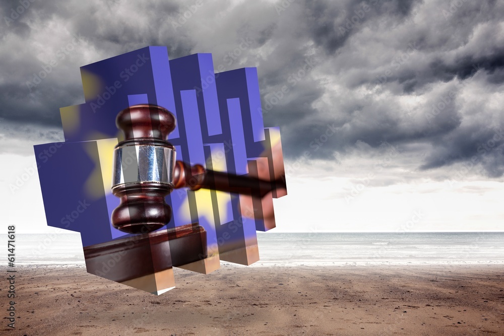 Poster Composite image of hammer and gavel on abstract screen