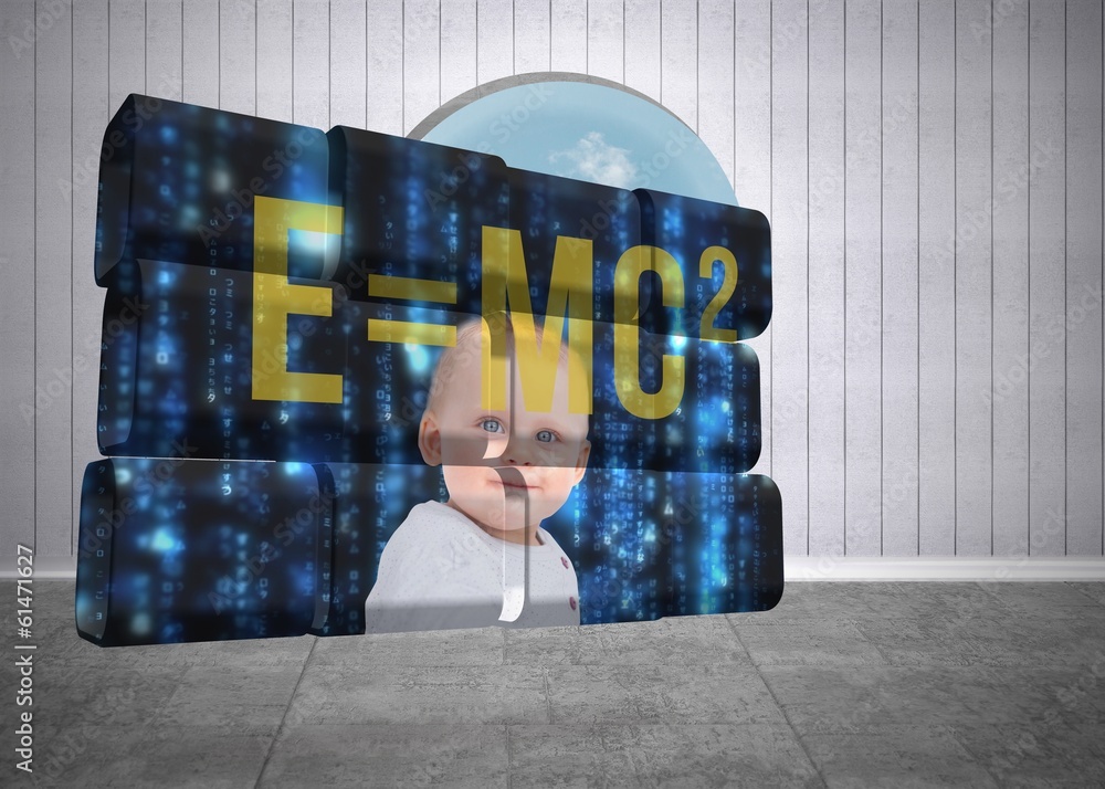 Poster composite image of baby genius on abstract screen