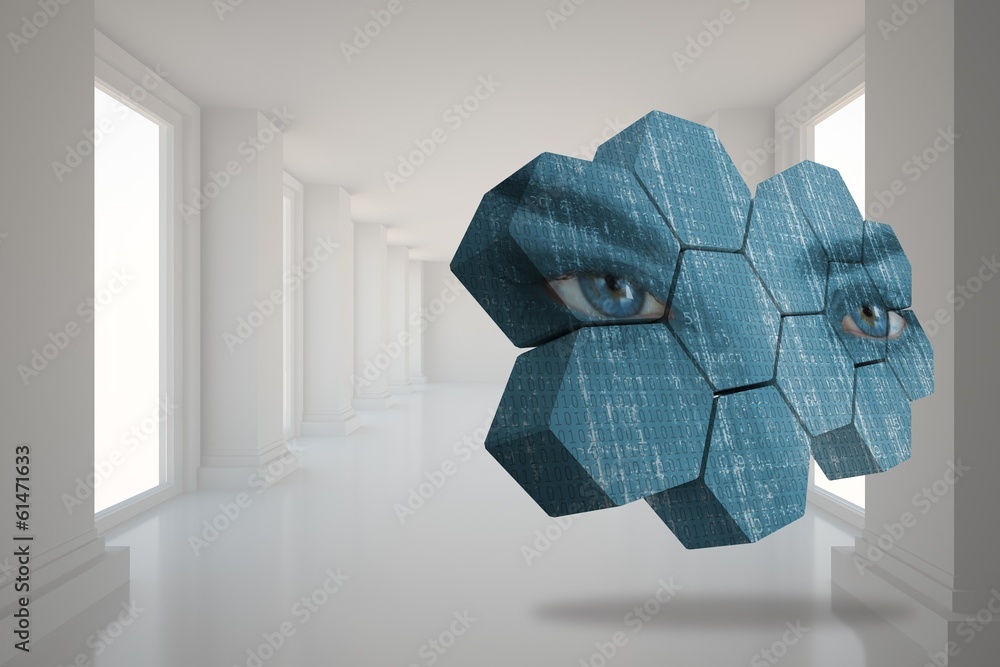 Poster composite image of eyes on abstract screen