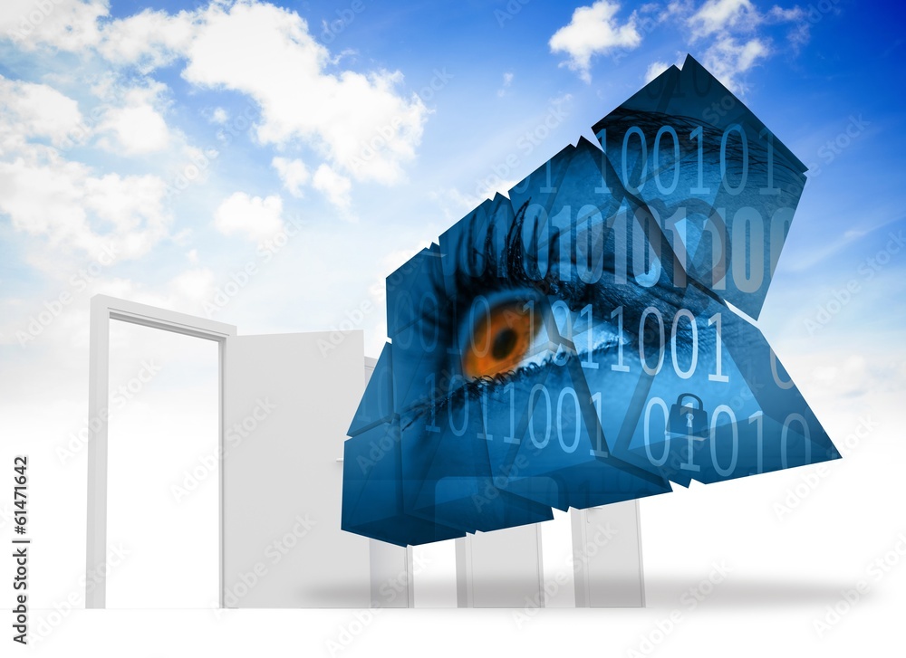 Aufkleber Composite image of eye and binary code on abstract screen
