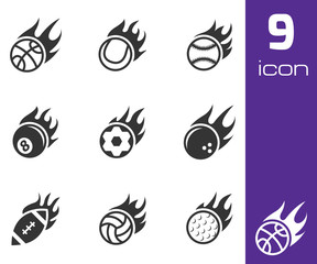Vector black fire sport balls icons set