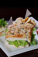 A veggie burger is a hamburger-style which contains vegetables