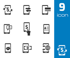 Vector black mobile banking icons set