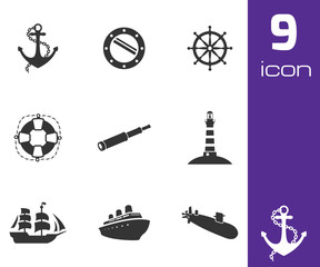 Vector black nautical icons set
