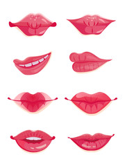 Obraz premium Design set ot eight sexy female lips in hot pink