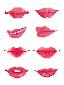 Design set ot eight sexy female lips in hot pink