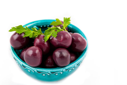 Isolated Prunus fruit Turkish karayemis taflan white background