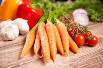 Fresh vegetables on a wooden table