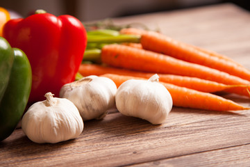 Fresh vegetables on a wooden table