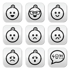 Baby boy faces, avatar vector buttons set