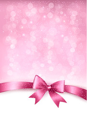 Holiday elegant background with gift glossy bow and ribbon. Vect
