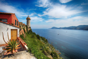 Leuchtturm Portoferraio Insel Elba Italien - obrazy, fototapety, plakaty